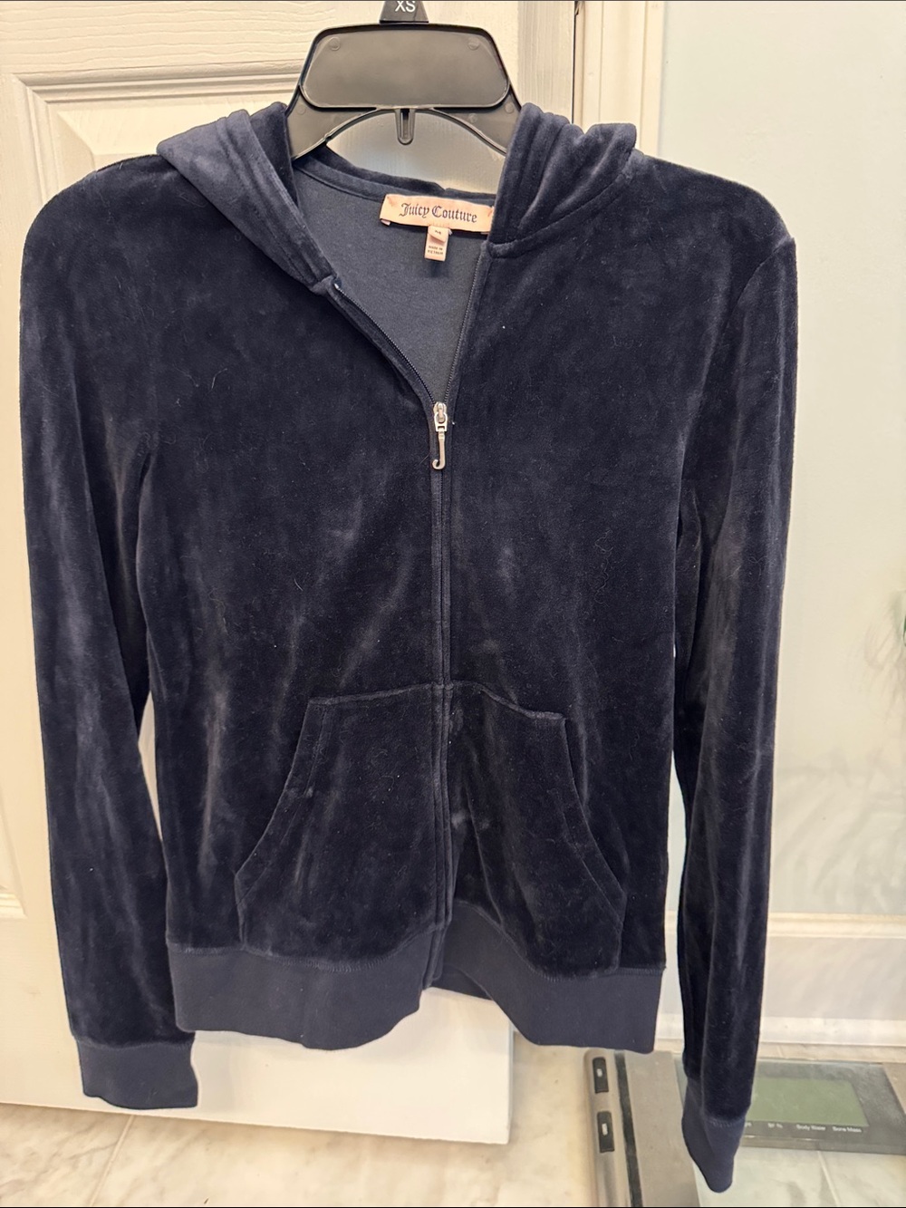 Juicy Couture Navy Blue Velour Zip Hoodie